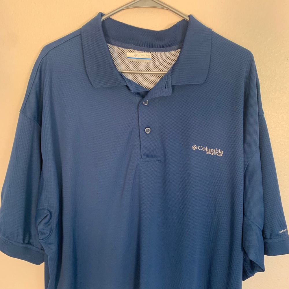 Columbia PFG Men's XL Blue Omni-Shade Polo Shirt Logo Short Sleeve